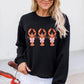 Black Cute Bow Crawfish Printed Drop Shoulder Sweatshirt