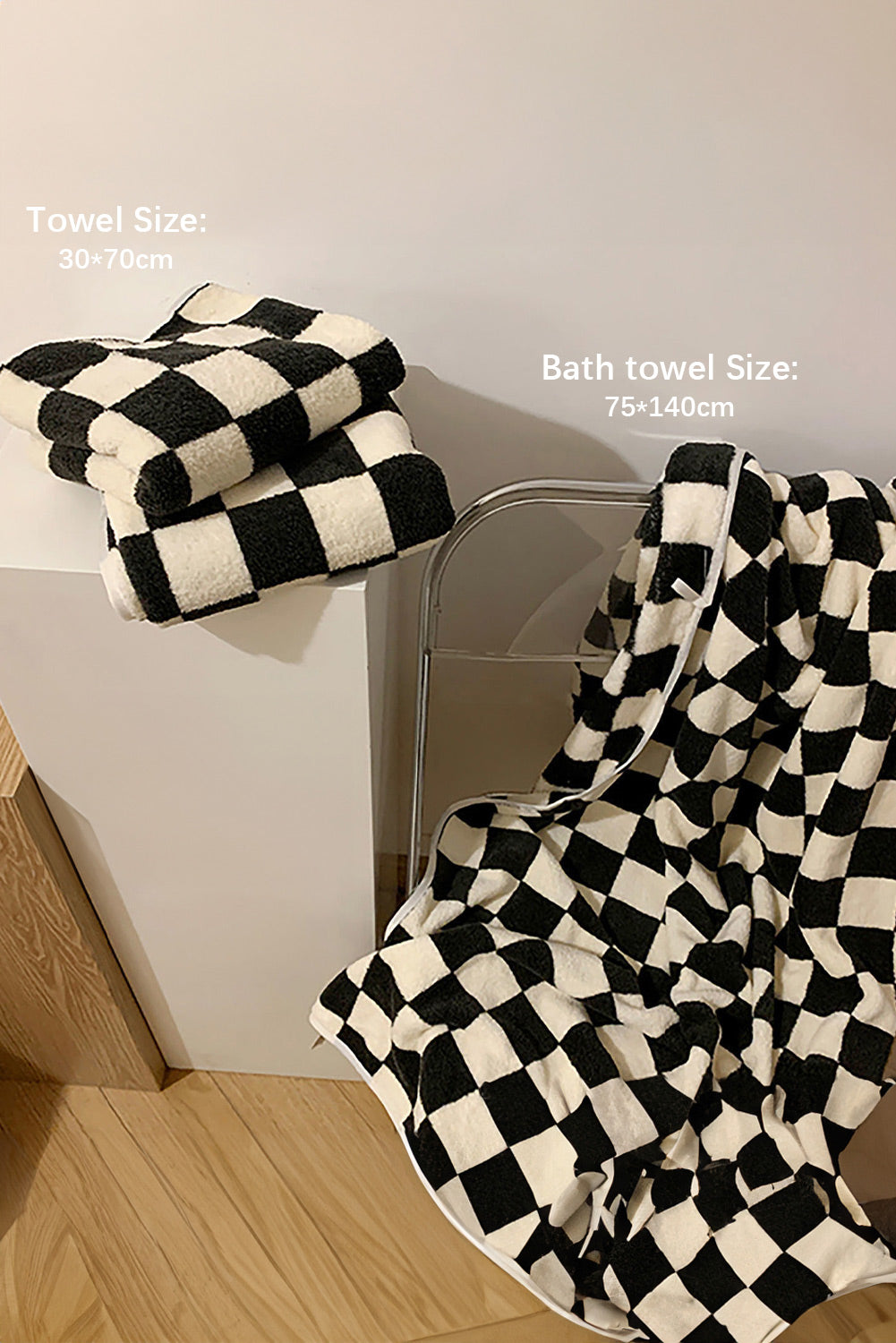 Black Fuzzy Checkerboard Bath Towel