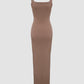 ChicMe ShapeSculpt Basic Lounge Slip U Neck Long Dress Elegant Sleeveless Ribbed Bodycon Maxi Dresses