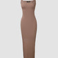 ChicMe ShapeSculpt Basic Lounge Slip U Neck Long Dress Elegant Sleeveless Ribbed Bodycon Maxi Dresses