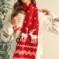 Burgundy Elk Christmas Tree Print Knitted Scarf