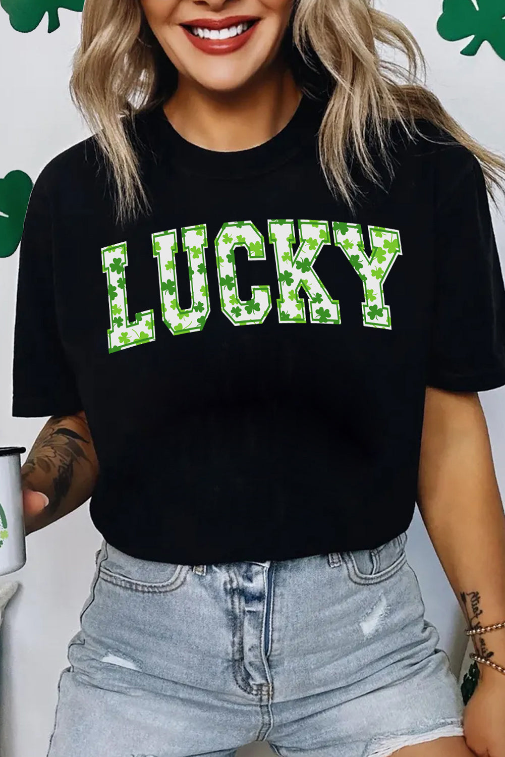 Black Clover LUCKY Letter Graphic St Patricks Day T Shirt