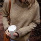 Pale Khaki Contrast Trim Mock Neck Drop Shoulder Sweater