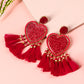 Racing Red Heart Shape Tasseled Dangle Earrings