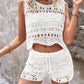 Crochet Lace Sleeveless Crop Knit Top & Shorts Set