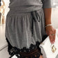 Crewneck Drawstring Waist Casual Dress Constrast Lace Mini Dress