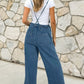 Dusk Blue Adjustable Tie Straps Cropped Wide Leg Denim Overalls