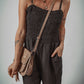 Black Spaghetti Straps Shirred Bodice Pocketed Wide Leg Jumpsuit