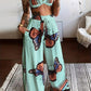 Butterfly Geometric Print Twisted Crop Top & Pocket Design Pants Set