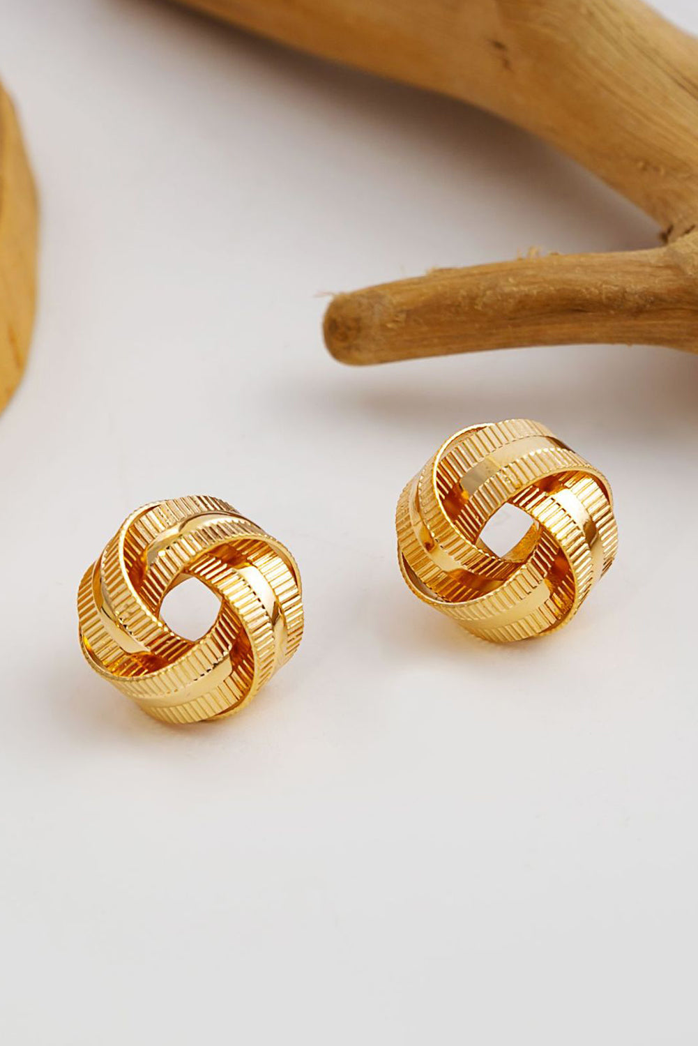 Gold Plated Textured Knot Stud Earrings