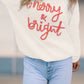 White Striped Merry Bright Letter Christmas Sweater