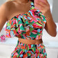 Paisley Print Ruffles Crop Top & Shirred Skirt Set