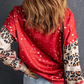 Red Shiny Father Christmas Leopard Sleeve Bleached Dye Sweatshirt