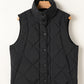 Black Quilted High Neck Button Up Pocket Vest Coat