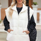 Beige  Zipper Stand Neck Oversized Puffer Vest