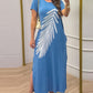 Feather Print Side Slit Pocket Design Casual Dress