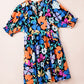 Blue Collared Split Neck Floral Flared Dress