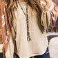 Apricot Western Print Patch Long Sleeve Top