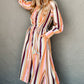 White Multicolor Striped Cuffed Sleeve Tassel Tied Shirt Maxi Dress