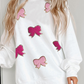 White Chenille Bowknot Graphic Drop Shoulder Baggy Sweatshirt