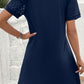 Navy Blue Contrast Lace Raglan Sleeve Pleated Detail Shift Dress