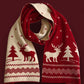 Burgundy Elk Christmas Tree Print Knitted Scarf