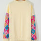 Apricot Geometric Printed Patchwork Long Sleeve Round Neck Top