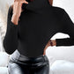 High Neck Long Sleeve Knit Sweater Fleece Lined Basic Layering Soft Thermal Top