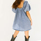 Myosotis Bubble Sleeve Square Neck Denim Babydoll Dress