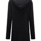 Black Horizontal Rib Knitted Open Front Hooded Cardigan