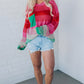 Rose Striped Knit Patch Pocket Drop Shoulder Sweater