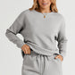 Gray Textured Long Sleeve Top and Drawstring Shorts Set