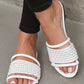 White Crochet Dual Straps Square Toe Flat Slippers