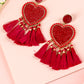 Racing Red Heart Shape Tasseled Dangle Earrings