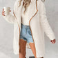 Contrast Binding Lapel Teddy Coat Open Front Longline Winter Outwear Jackets with Pockets