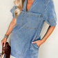 Beau Blue Short Sleeve Collared Patched Pocket Denim Mini Dress