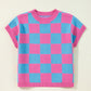 Sachet Pink Colorblock Plaid Pattern Ribbed Trim Sweater Tank Top