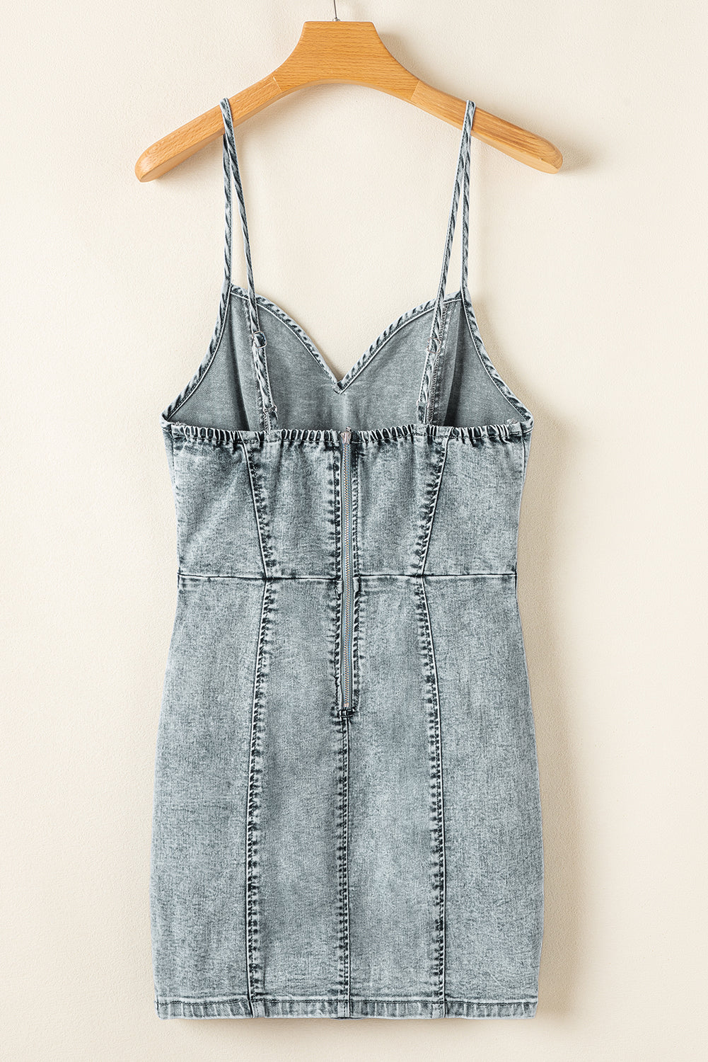 Beau Blue Sleeveless V Neck Back Zipped Denim Dress