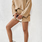 Khaki Solid Sweater Drawstring Shorts Outfit