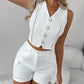 Hollow Out Buttoned Vest Top & Shorts Set