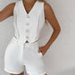 Hollow Out Buttoned Vest Top & Shorts Set