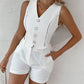 Hollow Out Buttoned Vest Top & Shorts Set