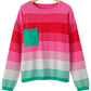 Rose Striped Knit Patch Pocket Drop Shoulder Sweater