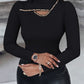 Rhinestone High Neck Long Sleeve Knit Sweater Fleece Lined Basic Layering Soft Thermal Top