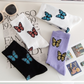 White Butterfly Pattern Ribbed Edge Soft Crew Socks