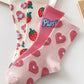 Light Pink Heart Print Ribbed Trim Soft Crew Socks