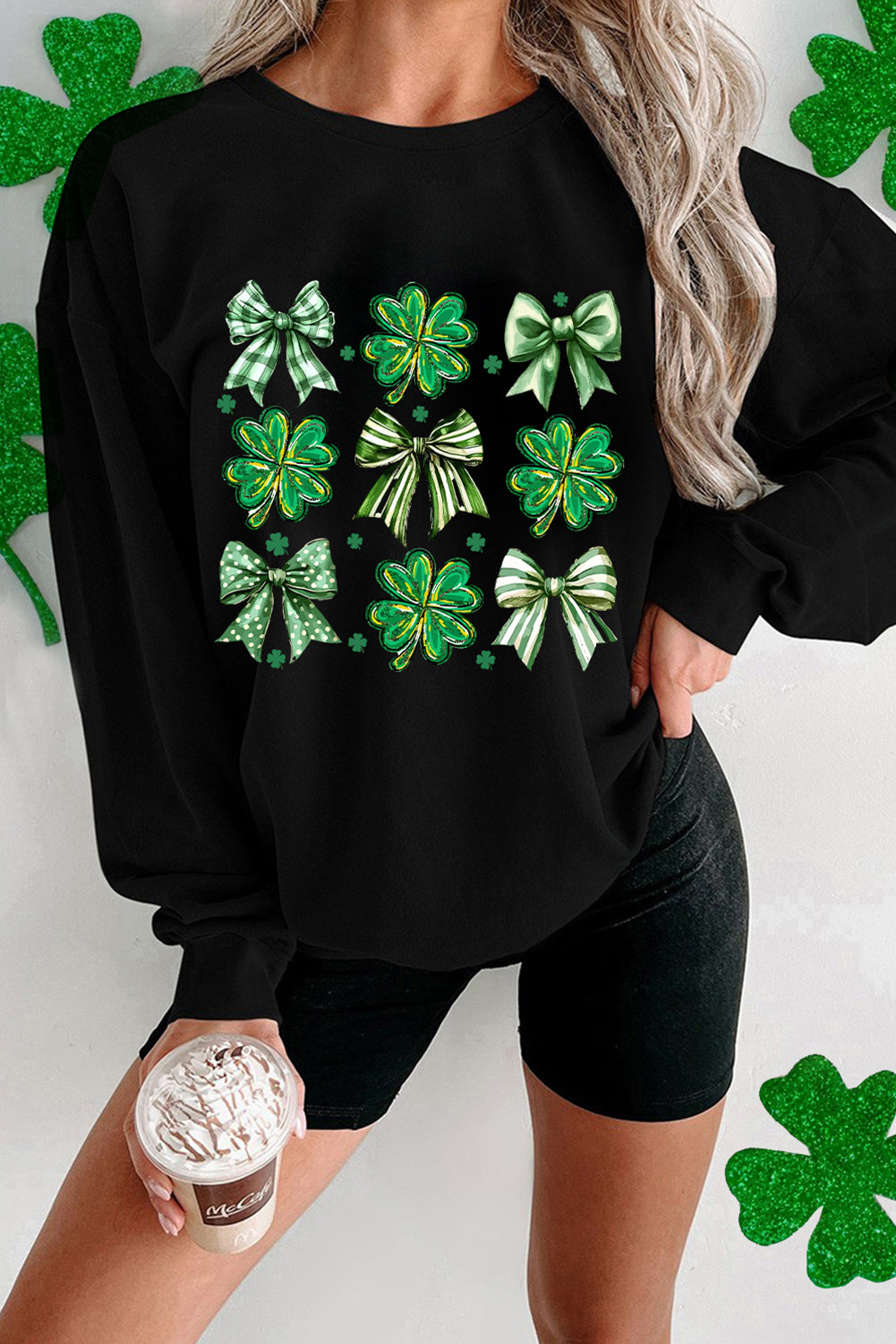 Black Clover Bow Printed St Patrick Fashion Sweatshirt