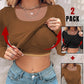 2 Piece U Neck Long Sleeve Athletic Tank Tops with Built In Bras Ribbed Design Casual Pack Top