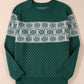 Green Christmas Snowflake Pattern Drop Shoulder Plus Size Sweater