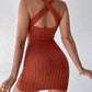 Chain Decor Criss Cross Ribbed Bodycon Dress